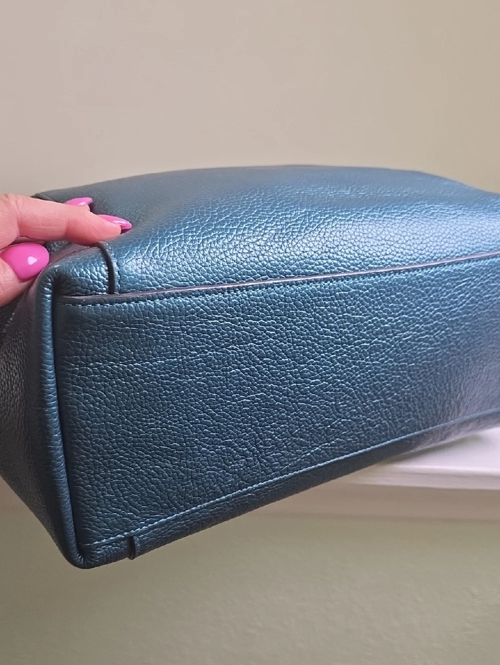 COACH F22208 Ava Chain Tote in Metallic Teal/Gunmetal EUC - Picture 11 of 16